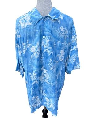 VTG Honolua Surf Co Rayon Hawaiian Shirt XL Blue Floral Aloha Palm Resortwear